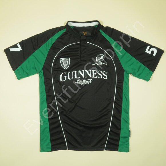 Guinness Performance Rugby Jersey Mens XL Black Green Short Sleeve - Picture 2 of 8